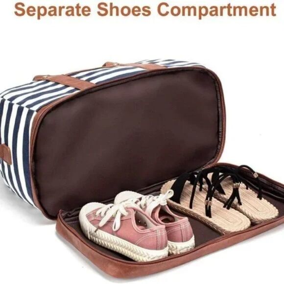 New Duffle Bag Canvas for Women Blue White Striped Bag - Picture 4 of 9